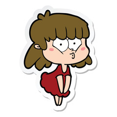 sticker of a cartoon whistling girl