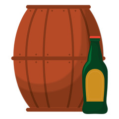 beer wooden barrel with bottle