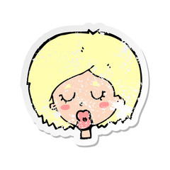 retro distressed sticker of a cartoon woman with eyes closed