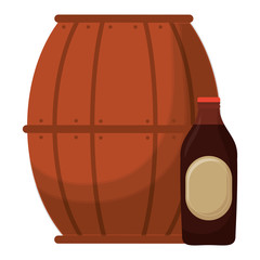 beer wooden barrel with bottle