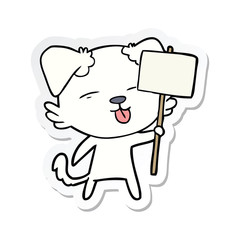 sticker of a cartoon dog holding sign post