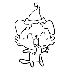 Obraz premium line drawing of a panting dog wearing santa hat