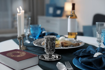 Table served for Passover (Pesach) Seder indoors