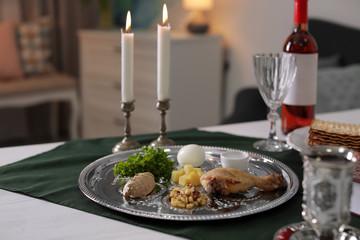 Table served for Passover (Pesach) Seder indoors