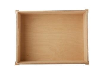 Empty wooden crate on white background, top view