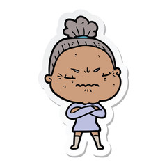 sticker of a cartoon annoyed old lady