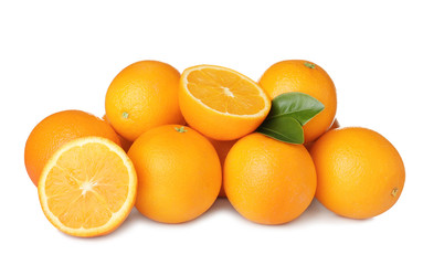 Pile of ripe oranges isolated on white