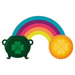 cauldron with coin and rainbow
