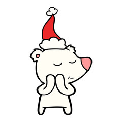 happy line drawing of a polar bear wearing santa hat