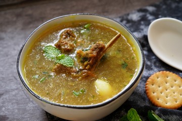 Lamb / Mutton stew close up, selective focus