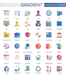 Vector set of trendy flat gradient banking finance icons.