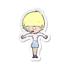retro distressed sticker of a cartoon woman panicking