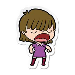sticker of a cartoon woman talking loudly