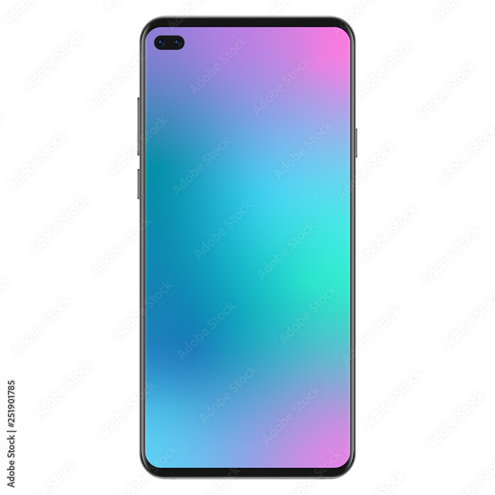 Poster new generation version of black slim realistic no frame smartphone with gradient mesh screen wallpap