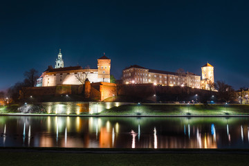 Wawel Castle in Krakow seen from the Vistula boulevards. Krakow is the most famous landmark in Poland