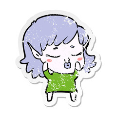 distressed sticker of a pretty cartoon elf girl