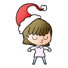 gradient cartoon of a woman wearing santa hat