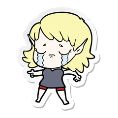 sticker of a cartoon crying elf girl