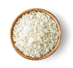 wooden bowl of raw rice