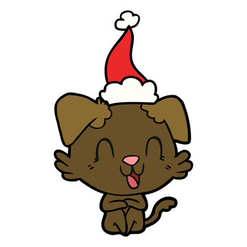 recommend clip art: laughing line drawing of a dog wearing santa hat