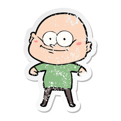 distressed sticker of a cartoon bald man staring