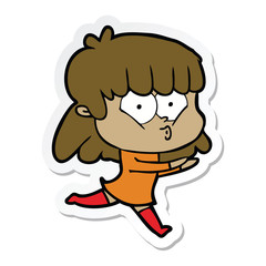 sticker of a cartoon whistling girl