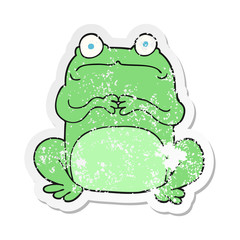 retro distressed sticker of a cartoon nervous frog