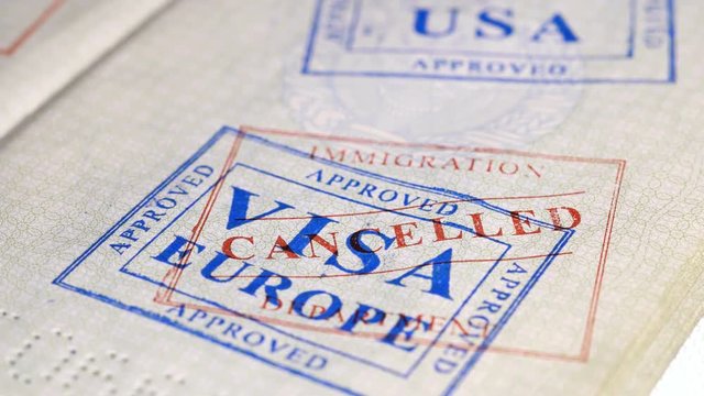 put a stamp in the passport: Europe visa, canceled