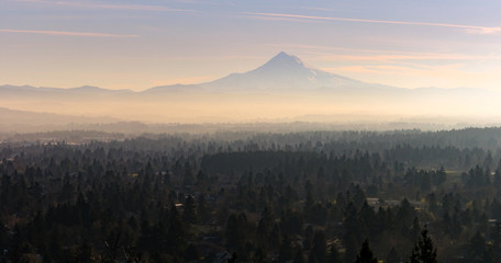 Misty sunrise at Mount Hood, Oregon
