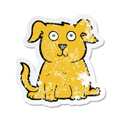 retro distressed sticker of a cartoon happy dog