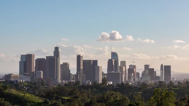 Downtown Los Angeles Skyline Day Timelapse with Clouds
