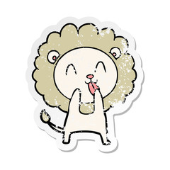 Obraz premium distressed sticker of a happy cartoon lion