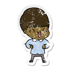 Obraz premium distressed sticker of a happy cartoon boy