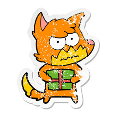 distressed sticker of a cartoon annoyed fox
