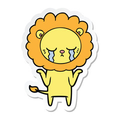 sticker of a crying cartoon lion