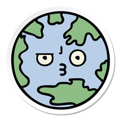 sticker of a cute cartoon planet earth