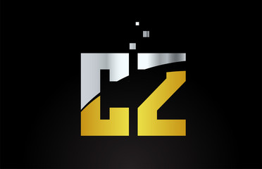 gold golden silver metallic color alphabet letter combination CZ C Z for logo icon design
