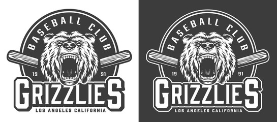 Vintage monochrome aggressive bear mascot emblem