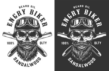 Biker skull in helmet and goggles emblem