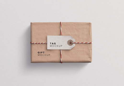Gift Box and Tag Mockup