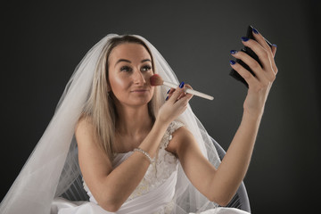 Obraz premium Happy sexy beautiful bride