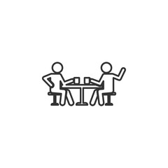 Talking friends at the table icon. Simple thin line, outline vector of Friendship icons for UI and UX, website or mobile application