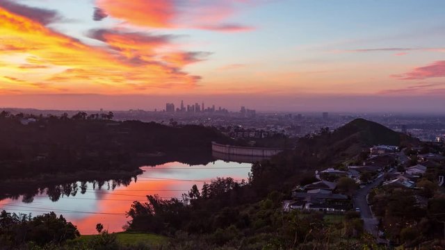 Los Angeles and Hollywood Reservoir at Sunrise Timelapse
