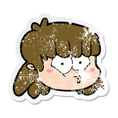 distressed sticker of a cartoon female face