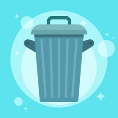 Garbage and trash container for recycle. Vector flat graphic on blue background.