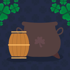 st patricks day card with cauldron and beer jar