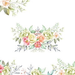 watercolor floral and leaves wreath for wedding ornaments
