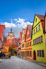 Fototapeta premium Beautiful streets in Rothenburg ob der Tauber with traditional German houses, Bavaria, Germany