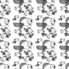 black fish gold line pattern on white background