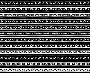 Seamless hand drawn pattern, lines and dots, horizontal,triangle, black and white tribal Navajo, Aztec geometric print, ethnic hipster backdrop, texture, lines and dots